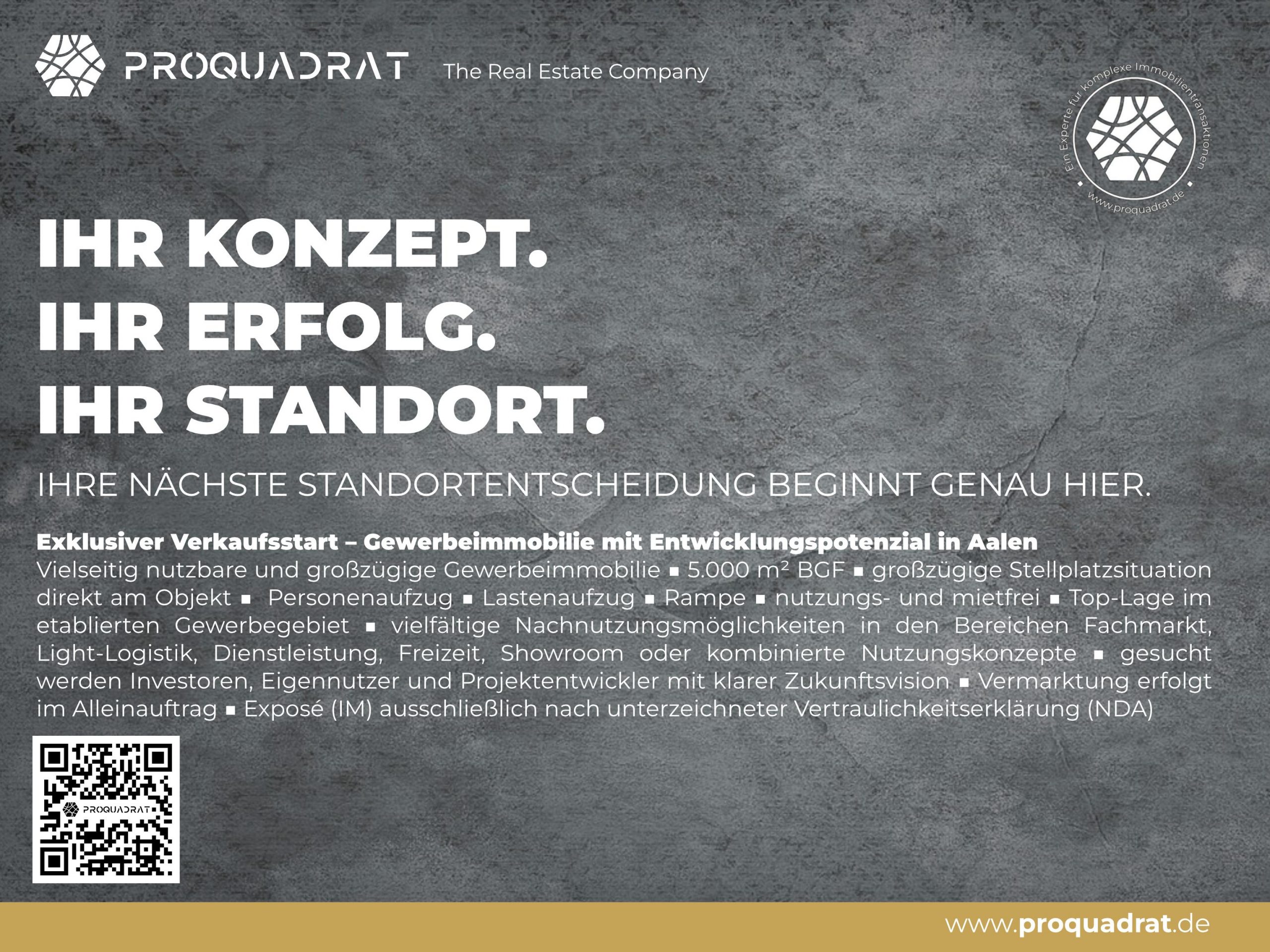 Gewerbeobjekt. Aalen. Mietfrei. Sichtbar. Modern. Einzigartig.